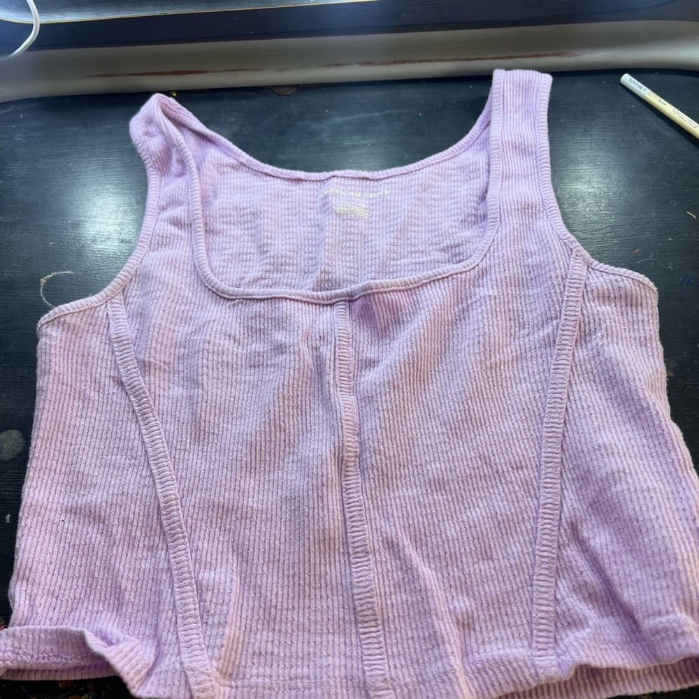American Eagle Outfitters Pink Ribbed Fitted Tank Top